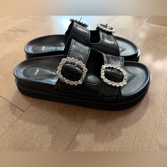 Maje Paris Black Slide Sandals with Rhinestone Buckles NWOB- FR 40- US 9.5/10 - Picture 11 of 12